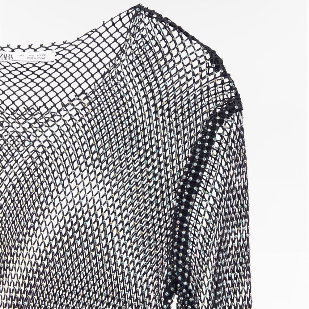 ZARA RHINESTONE MESH MIDI DRESS - Picture 9 of 11